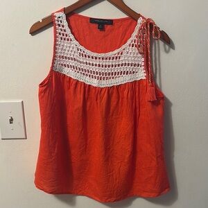 Andrew Marc Orange Tank Top with White Crochet Detail